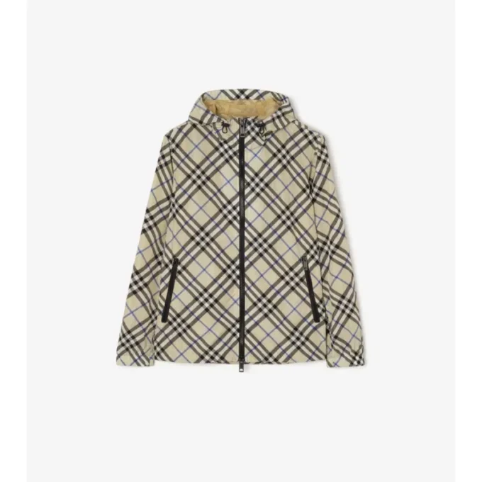 Chaqueta con capucha de nailon a cuadros