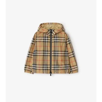 Chaqueta con capucha de nailon a cuadros