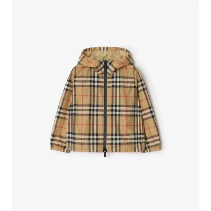 Chaqueta con capucha de nailon a cuadros
