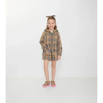 Chaqueta con capucha de nailon a cuadros