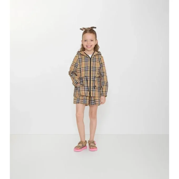 Chaqueta con capucha de nailon a cuadros