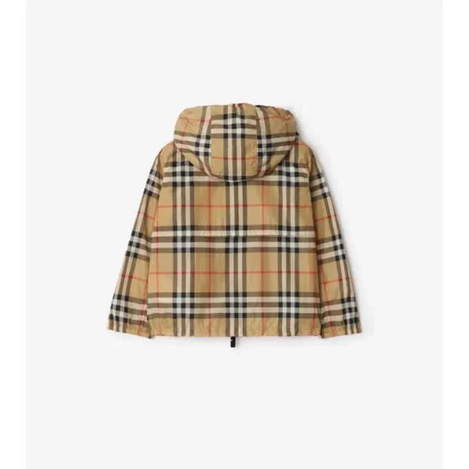 Chaqueta con capucha de nailon a cuadros