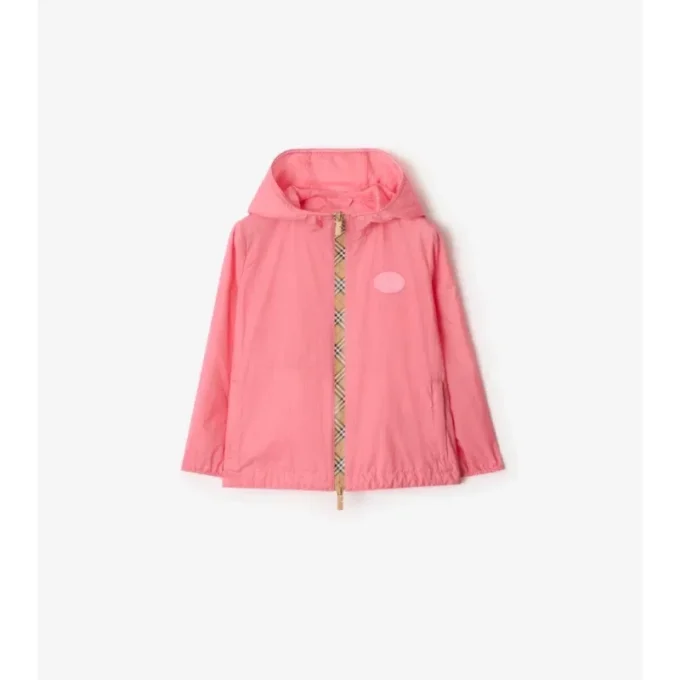 Chaqueta con capucha de nailon con cinta a cuadros