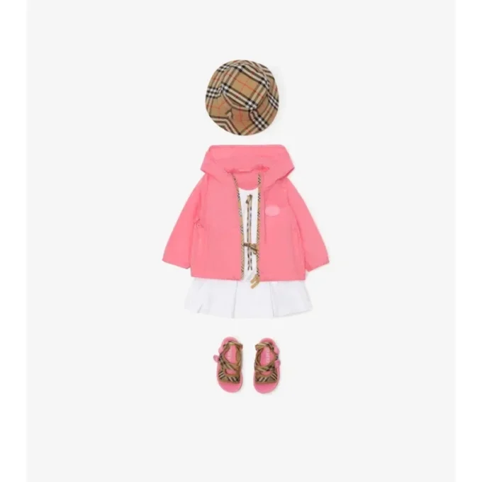 Chaqueta con capucha de nailon con cinta a cuadros