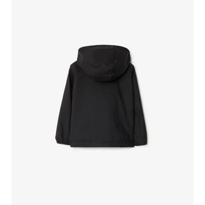 Chaqueta con capucha de nailon con cinta a cuadros