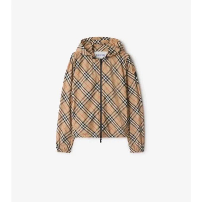 Chaqueta con capucha y estampado de cuadros