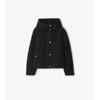 Chaqueta corta acolchada de nailon con capucha