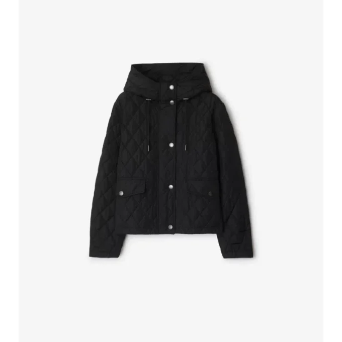 Chaqueta corta acolchada de nailon con capucha
