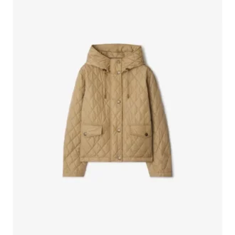 Chaqueta corta acolchada de nailon con capucha
