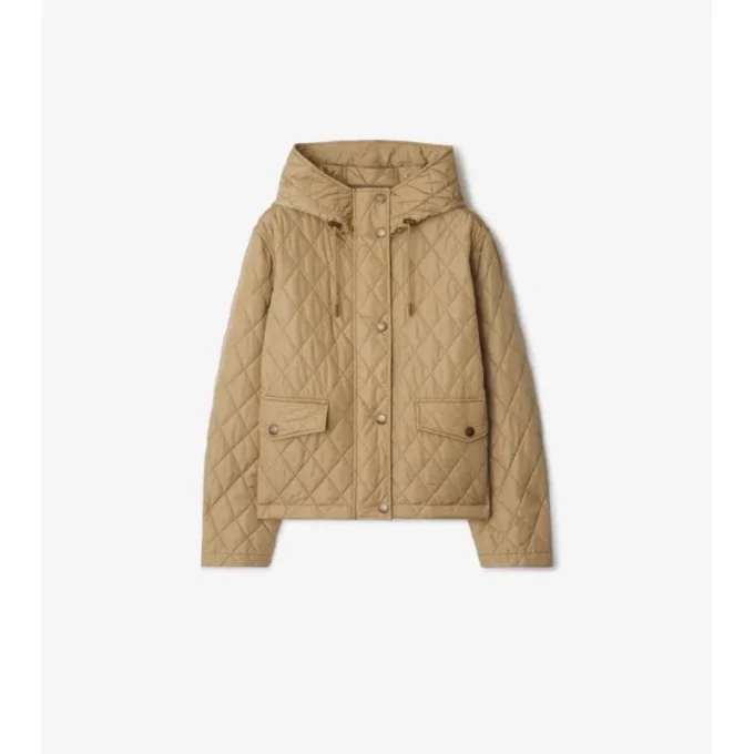 Chaqueta corta acolchada de nailon con capucha