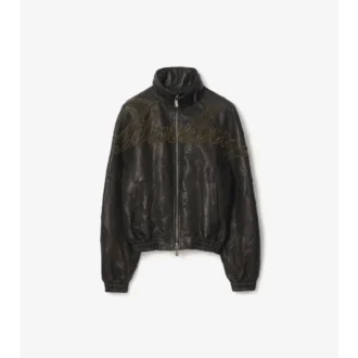 Chaqueta de cuero con logotipo en cursiva