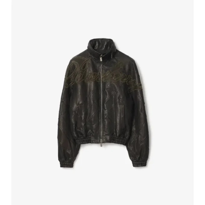Chaqueta de cuero con logotipo en cursiva