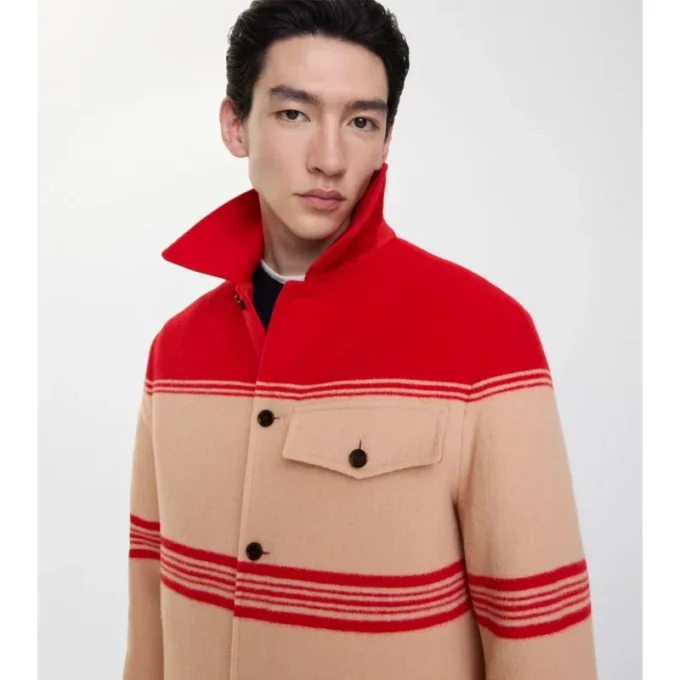 Chaqueta de lana y nailon a rayas