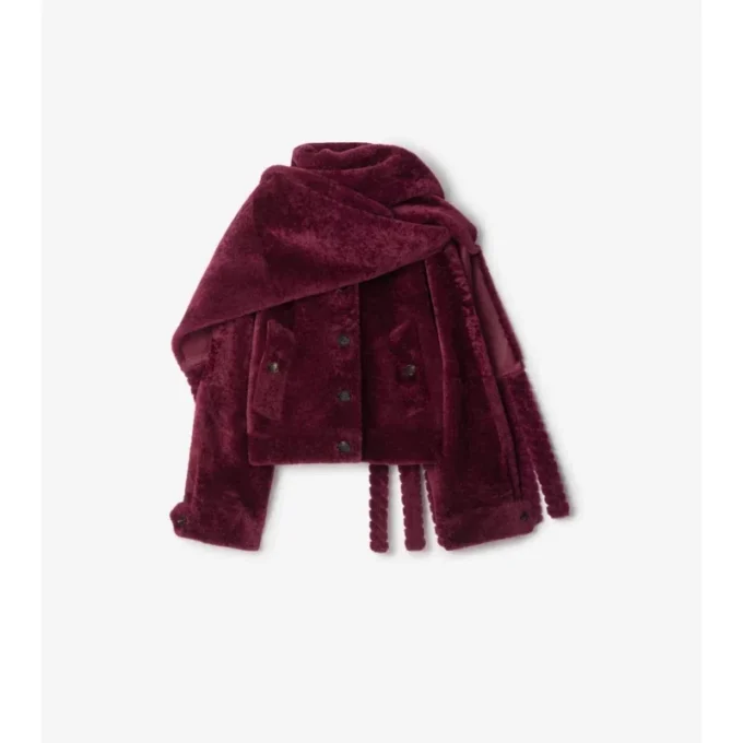 Chaqueta de piel de oveja con bufanda desmontable