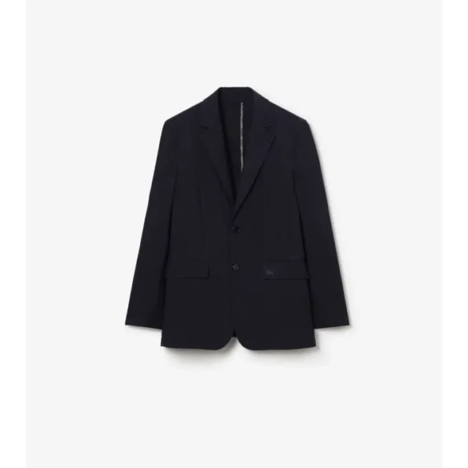 Chaqueta entallada de algodón y lino con efecto seersucker
