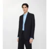 Chaqueta entallada de algodón y lino con efecto seersucker