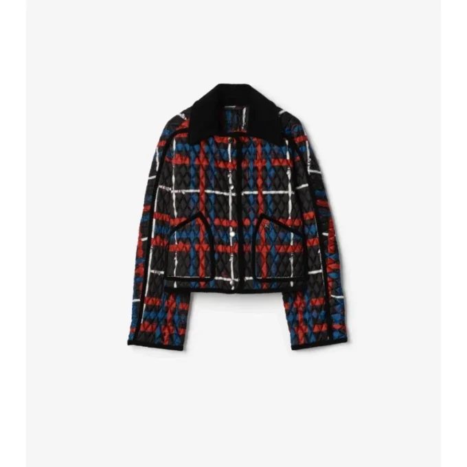 Chaqueta Floriston acolchada con estampado de cuadros y cinturón, de corte corto