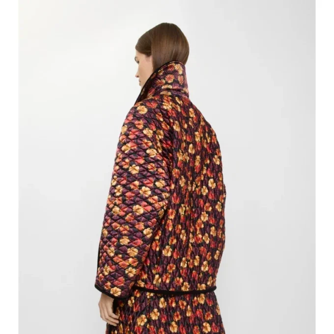 Chaqueta Floriston de nailon acolchado con estampado de hojas de geranio