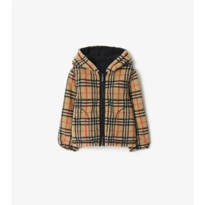 Chaqueta reversible con capucha de forro polar y estampado de cuadros