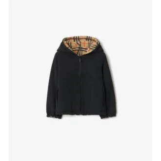Chaqueta reversible con capucha de forro polar y estampado de cuadros