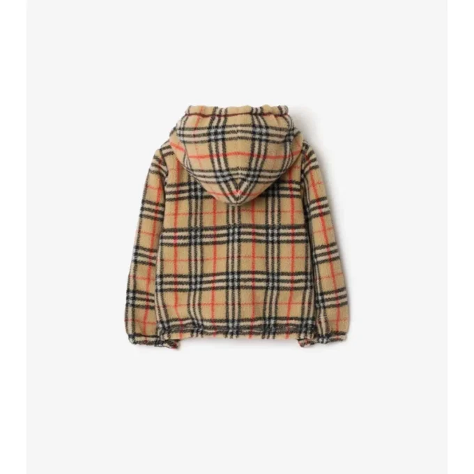 Chaqueta reversible con capucha de forro polar y estampado de cuadros