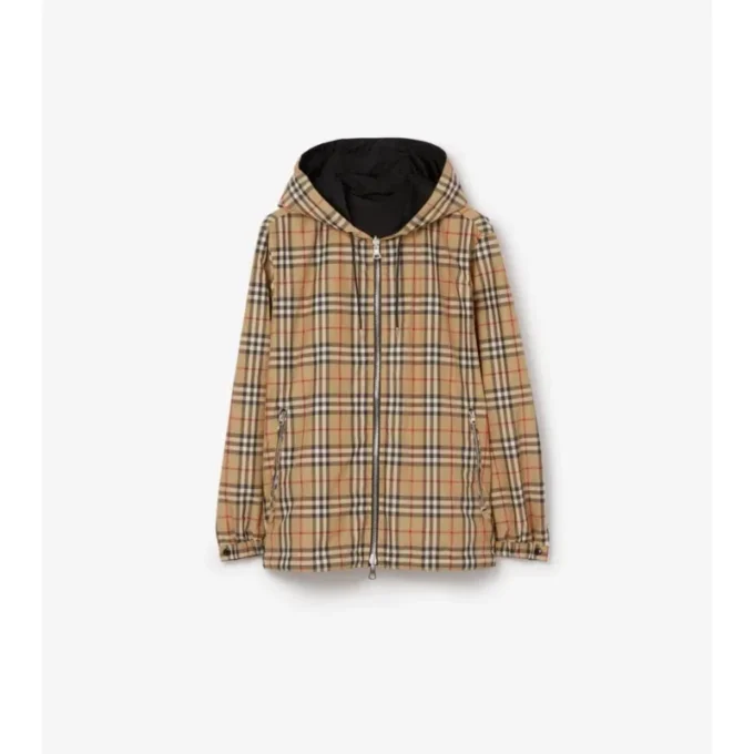 Chaqueta reversible con capucha y estampado de cuadros