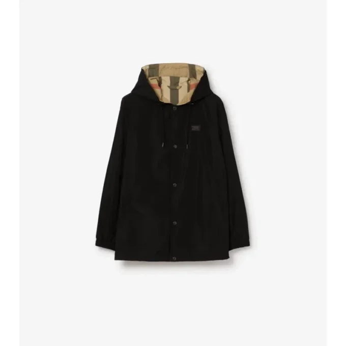 Chaqueta reversible con capucha y estampado de cuadros