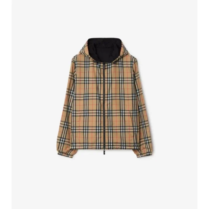 Chaqueta reversible con capucha y estampado de cuadros