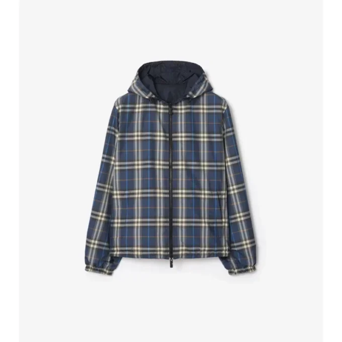 Chaqueta reversible con capucha y estampado de cuadros