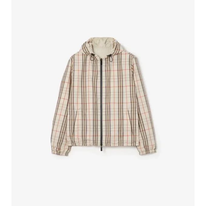 Chaqueta reversible con capucha y estampado de cuadros
