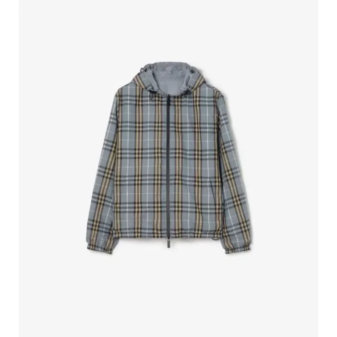 Chaqueta reversible con capucha y estampado de cuadros