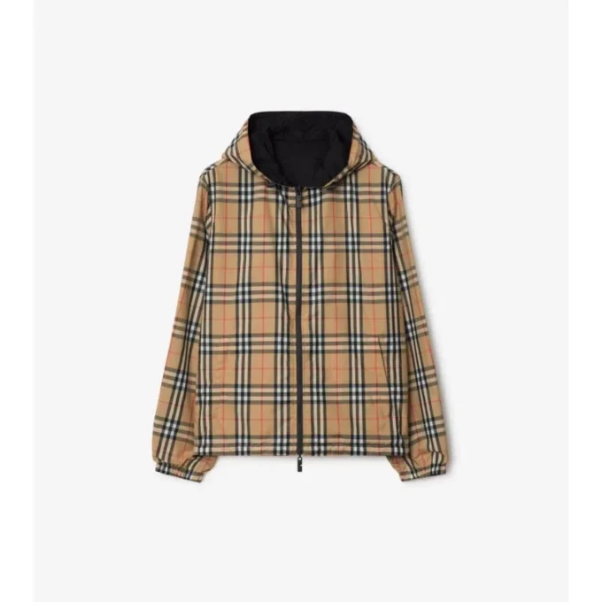 Chaqueta reversible con capucha y estampado de cuadros