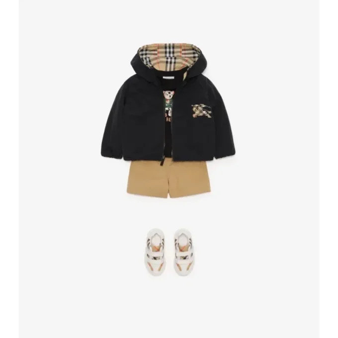 Chaqueta reversible con capucha y estampado de cuadros