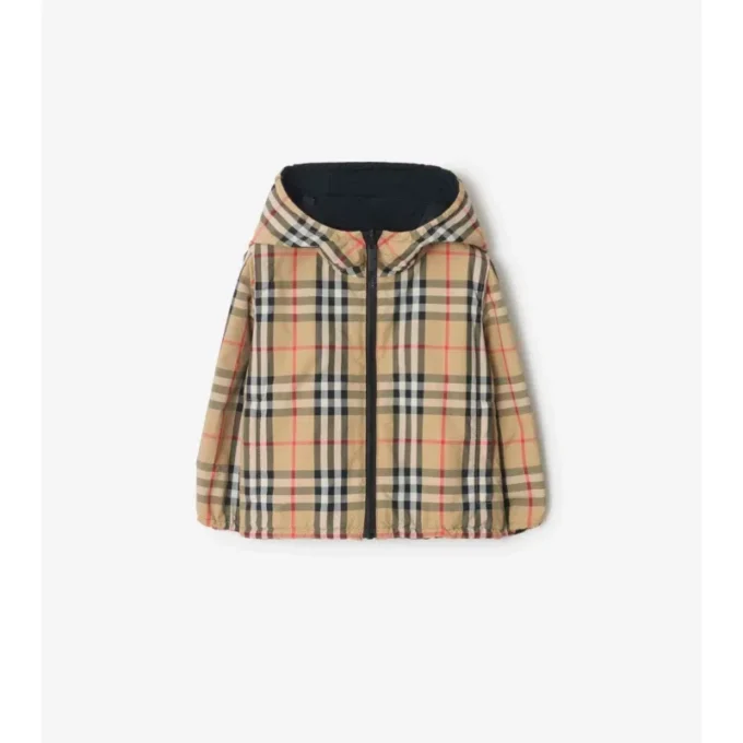 Chaqueta reversible con capucha y estampado de cuadros