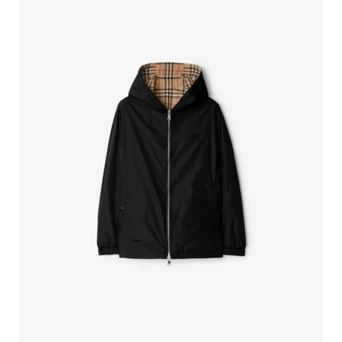 Chaqueta reversible con capucha y estampado de cuadros