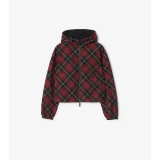 Chaqueta reversible con capucha y estampado de cuadros, de corte corto