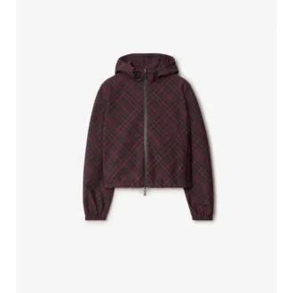 Chaqueta reversible con capucha y estampado de cuadros, de corte corto