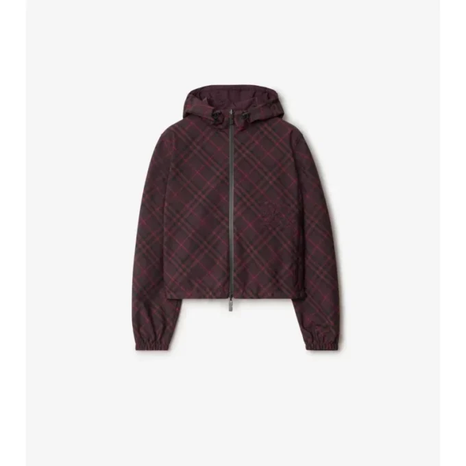 Chaqueta reversible con capucha y estampado de cuadros, de corte corto