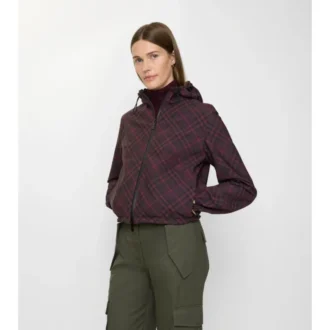 Chaqueta reversible con capucha y estampado de cuadros, de corte corto
