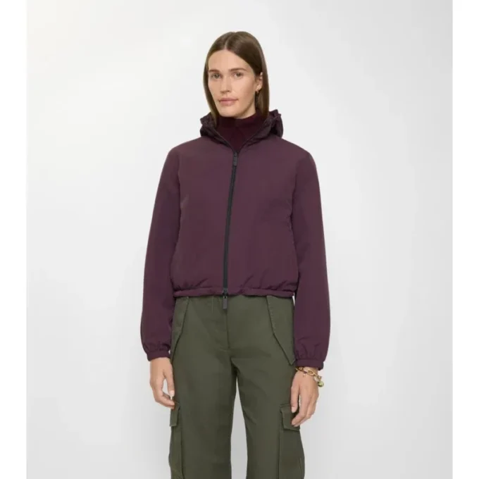 Chaqueta reversible con capucha y estampado de cuadros, de corte corto