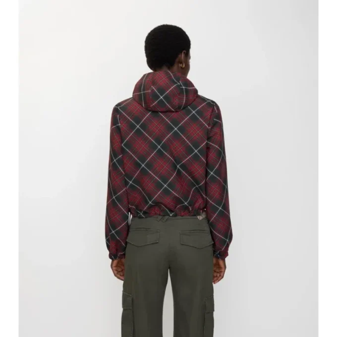 Chaqueta reversible con capucha y estampado de cuadros, de corte corto