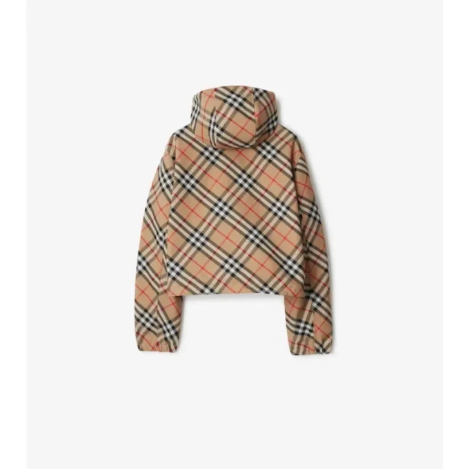 Chaqueta reversible con capucha y estampado de cuadros, de corte corto