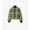 Chaqueta reversible corta de nailon con estampado de cuadros y cinturón
