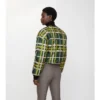 Chaqueta reversible corta de nailon con estampado de cuadros y cinturón