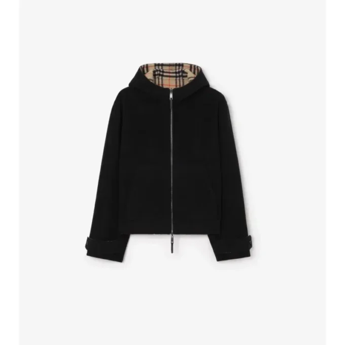 Chaqueta reversible de lana con capucha