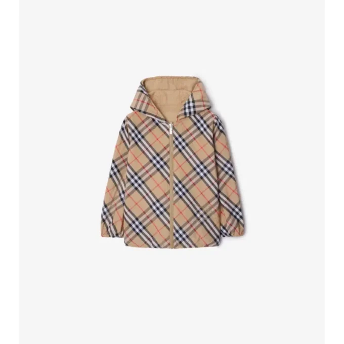 Chaqueta reversible de mezcla de algodón con estampado de cuadros