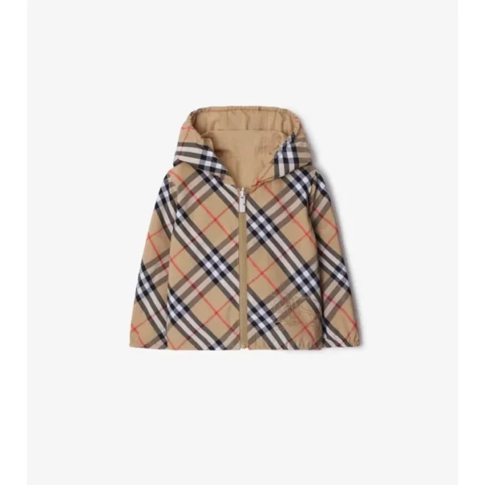 Chaqueta reversible de mezcla de algodón con estampado de cuadros