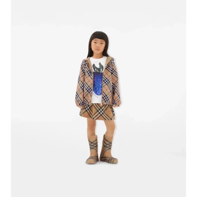 Chaqueta reversible de mezcla de algodón con estampado de cuadros