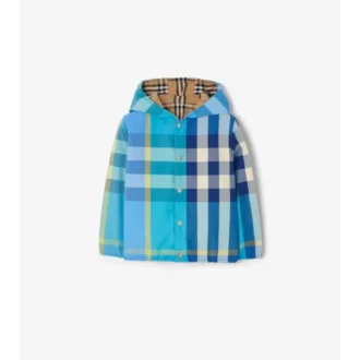 Chaqueta reversible de nylon con capucha y estampado de cuadros