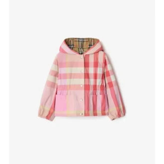 Chaqueta reversible de nylon con capucha y estampado de cuadros